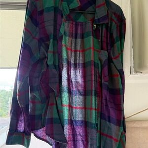 Maurices Green and Purple Plaid Women's Button Down Shirt